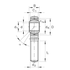 桿端軸承 GAKR30-PB, 根據(jù) DIN ISO 12 240-4 標(biāo)準(zhǔn)，帶右旋外螺紋，需維護(hù)