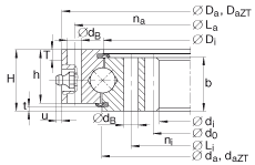 四點接觸球軸承 VI160288-N, 有內齒，兩側唇密封