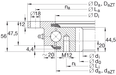 四點接觸球軸承 VLI200644-N, 輕系列 20， 內部的齒輪齒，兩側唇密封