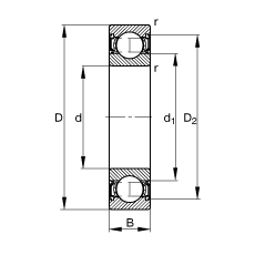 深溝球軸承 6001-2RSR, 根據(jù) DIN 625-1 標(biāo)準(zhǔn)的主要尺寸, 兩側(cè)唇密封