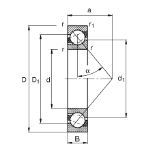 角接觸球軸承 7312-B-JP, 根據 DIN 628-1 標準的主要尺寸，接觸角 α = 40°