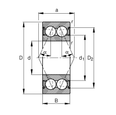 角接觸球軸承 30/5-B-2Z-TVH, 雙列，雙側間隙密封，接觸角 α = 25°