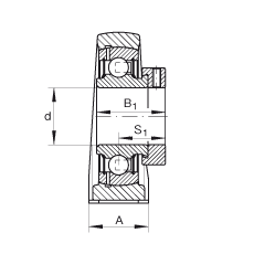 直立式軸承座單元 PAK60, 鑄鐵軸承座，外球面球軸承，根據 ABMA 15 - 1991, ABMA 14 - 1991, ISO3228 帶有偏心緊定環